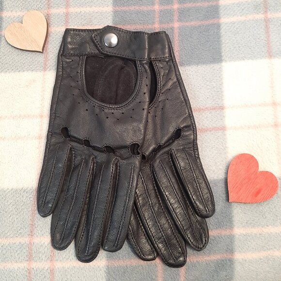 Axessimo Vintage Black Leather Moto Driving Women's Gloves - Slim Fit - Small - Picture 4 of 16